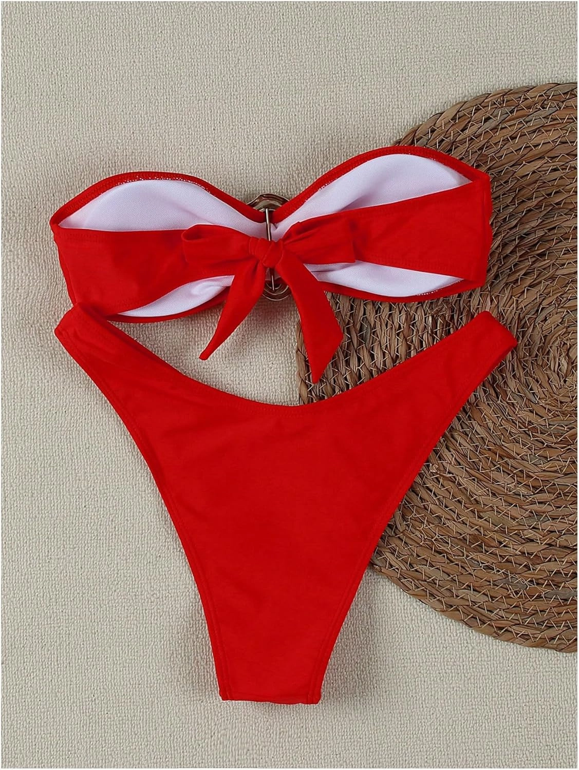 Milumia Women's Metal Ring Strapless Bikini Set High Cut Two Piece Bandeau Swimsuit Bathing Suit