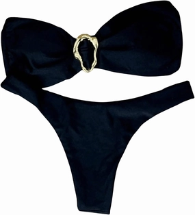 Milumia Women's Metal Ring Strapless Bikini Set High Cut Two Piece Bandeau Swimsuit Bathing Suit