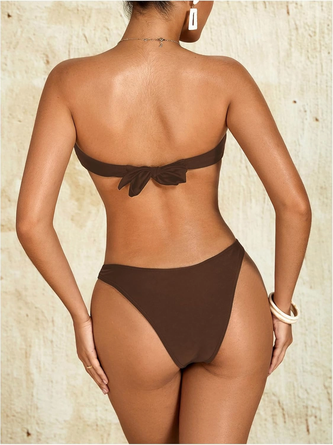 Milumia Women's Metal Ring Strapless Bikini Set High Cut Two Piece Bandeau Swimsuit Bathing Suit