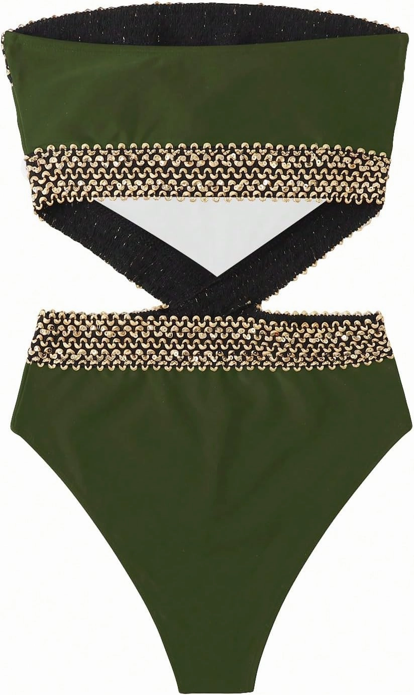 Milumia Women's Stitch Detail Strapless One Piece Swimsuit Cut Out Bandeau Bathing Suit