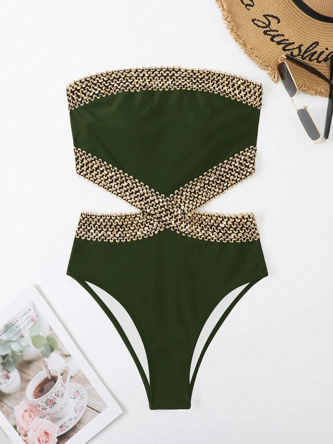Milumia Women's Stitch Detail Strapless One Piece Swimsuit Cut Out Bandeau Bathing Suit