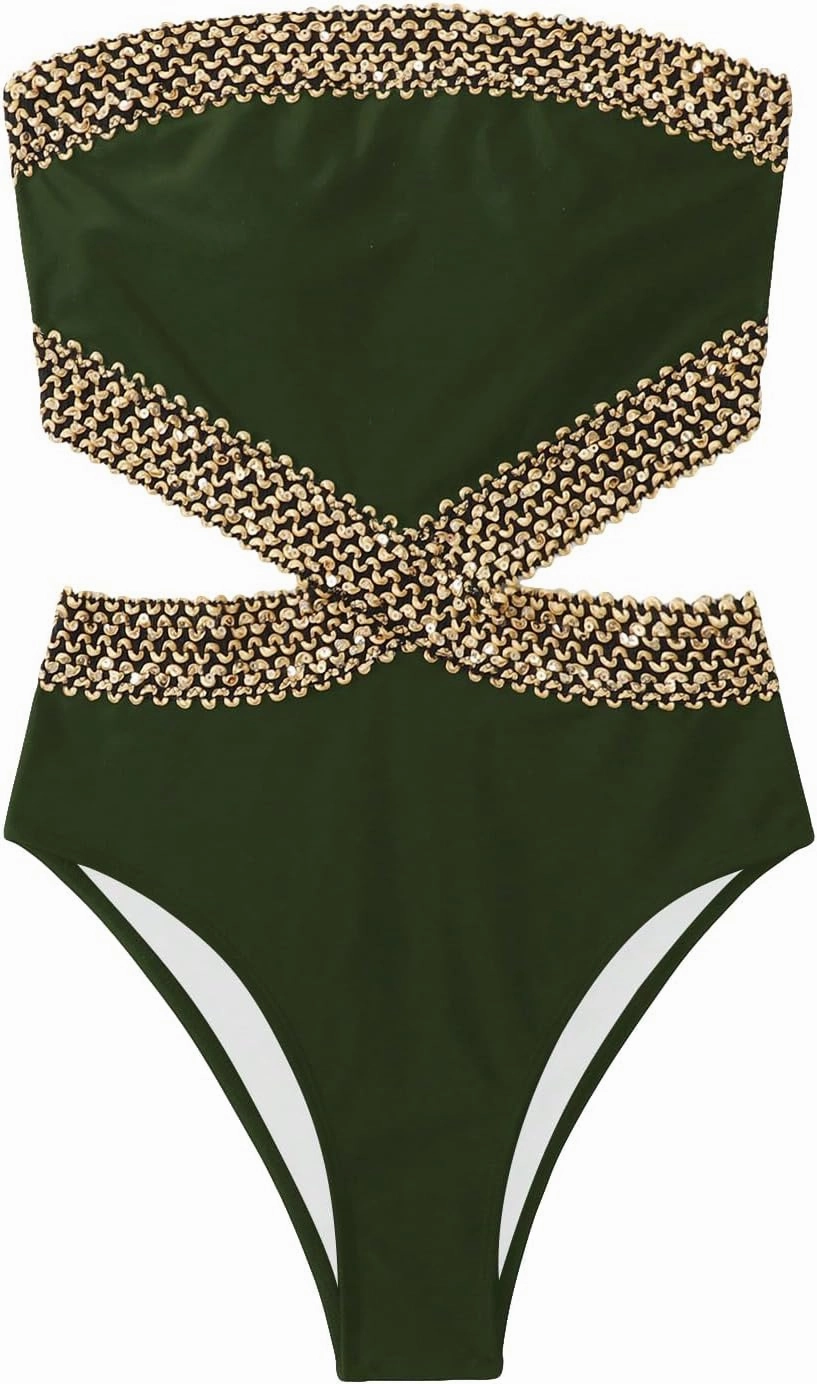 Milumia Women's Stitch Detail Strapless One Piece Swimsuit Cut Out Bandeau Bathing Suit