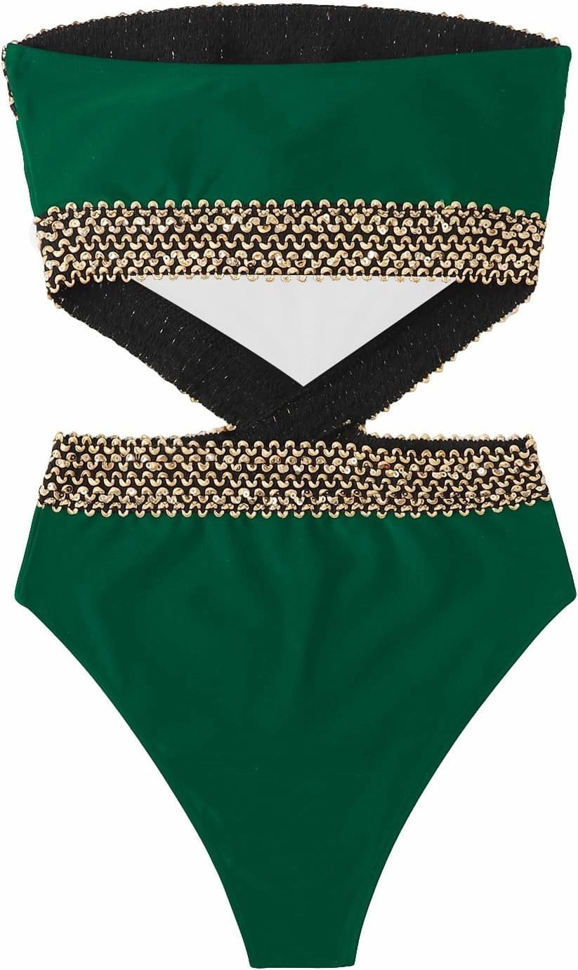 Milumia Women's Stitch Detail Strapless One Piece Swimsuit Cut Out Bandeau Bathing Suit