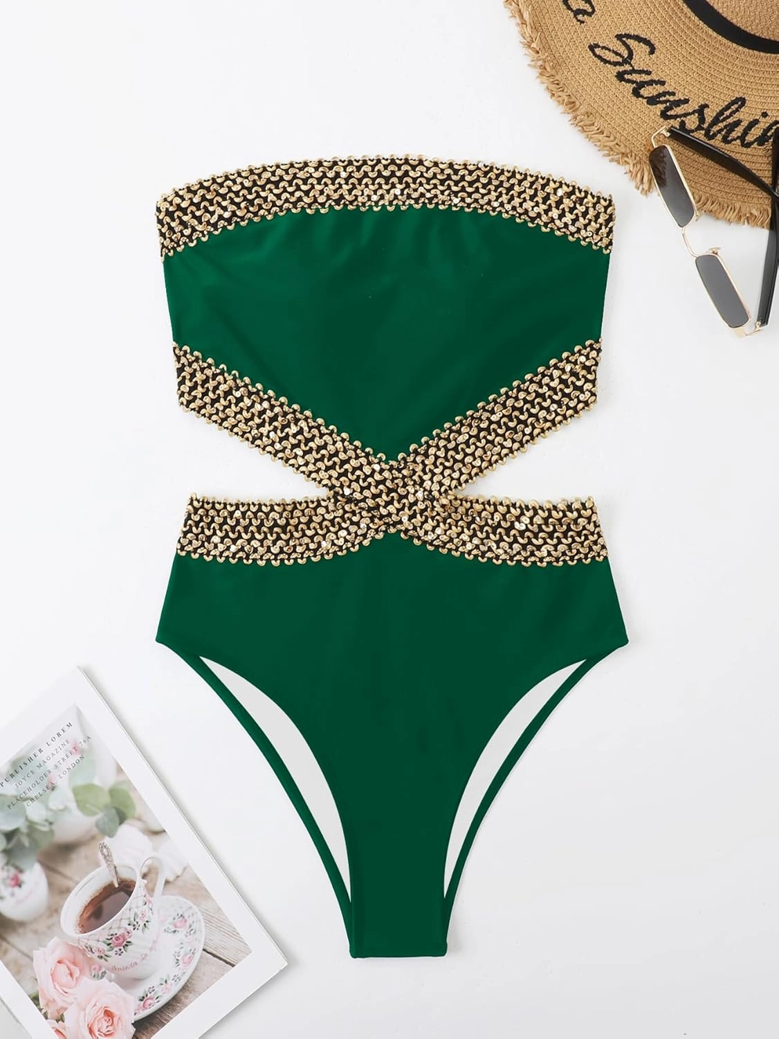 Milumia Women's Stitch Detail Strapless One Piece Swimsuit Cut Out Bandeau Bathing Suit