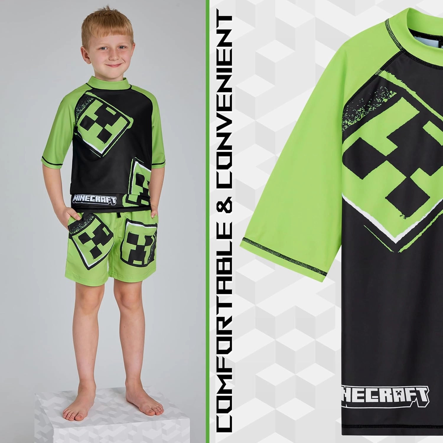 Minecraft Boys 2 Piece Swim Set, Swimming Top and Boys Swim Trunks