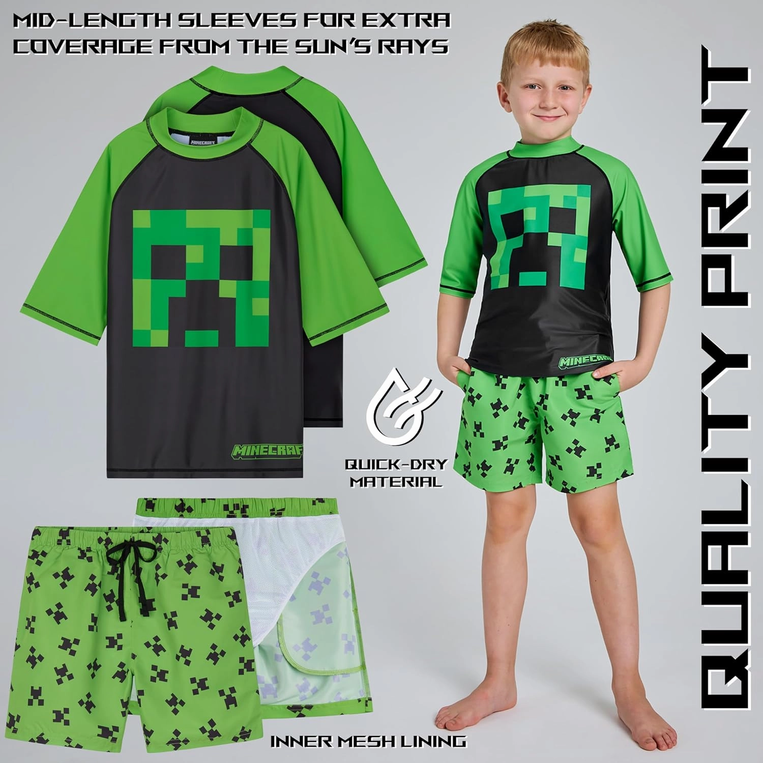 Minecraft Boys 2 Piece Swim Set, Swimming Top and Boys Swim Trunks