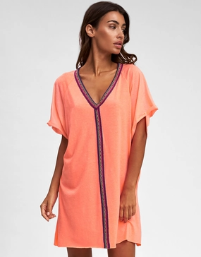 Mini Pima Abaya Dress - Coral