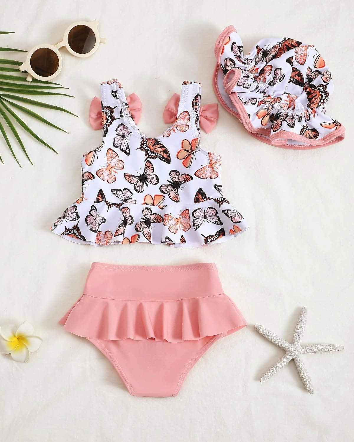 Mioglrie Baby Infant Swimsuit Girl Toddler Bathing Suit Girl Summer Beach Bikini Tankini Swimwear Hat 3-24 Months 2t-5t