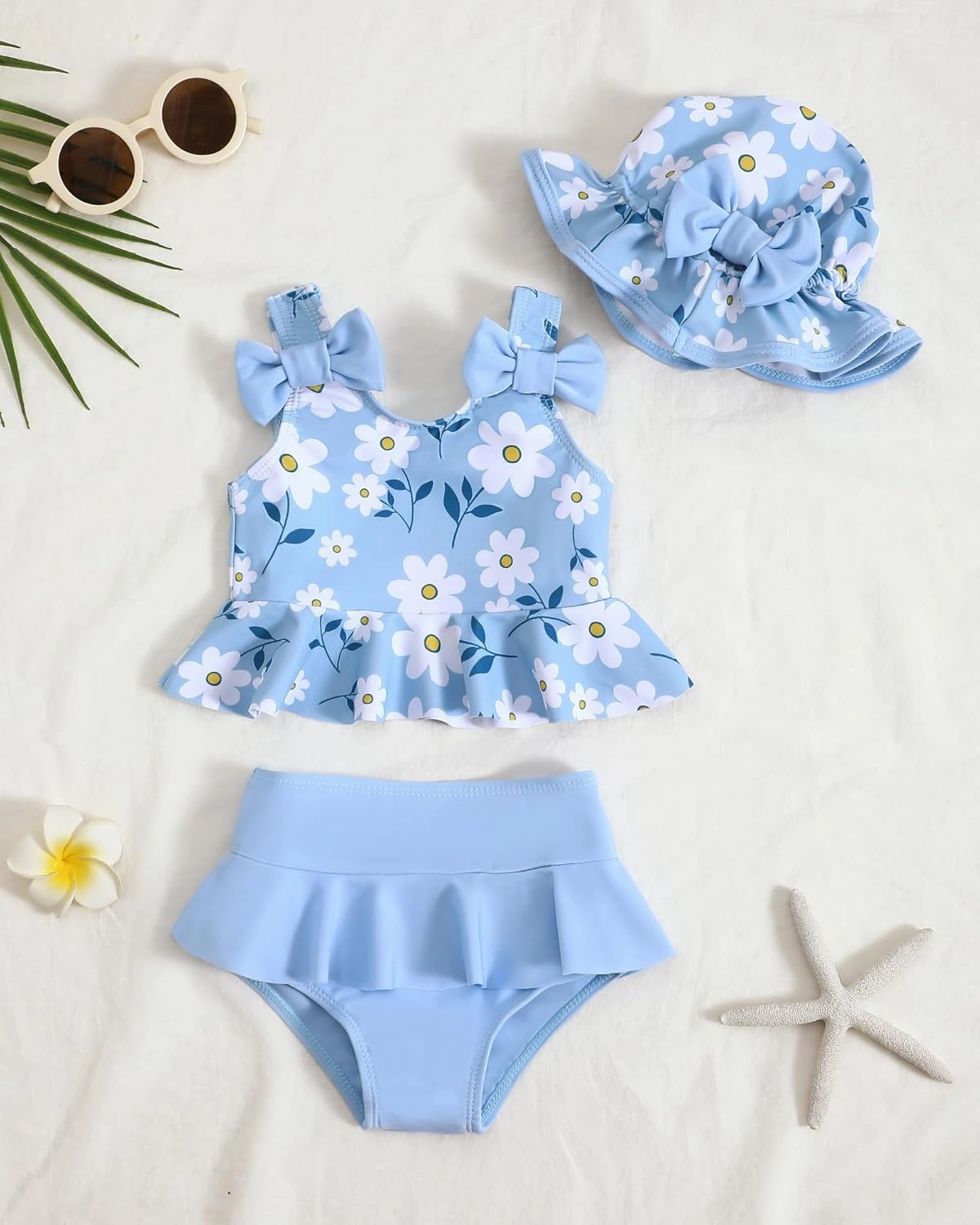Mioglrie Baby Infant Swimsuit Girl Toddler Bathing Suit Girl Summer Beach Bikini Tankini Swimwear Hat 3-24 Months 2t-5t