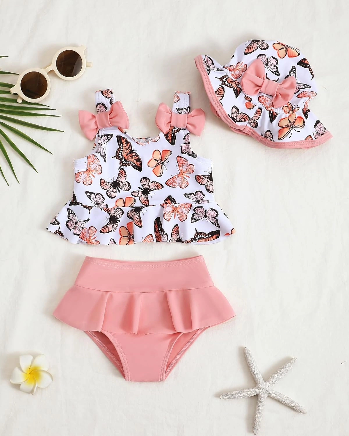 Mioglrie Baby Infant Swimsuit Girl Toddler Bathing Suit Girl Summer Beach Bikini Tankini Swimwear Hat 3-24 Months 2t-5t