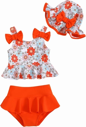 Mioglrie Baby Infant Swimsuit Girl Toddler Bathing Suit Girl Summer Beach Bikini Tankini Swimwear Hat 3-24 Months 2t-5t