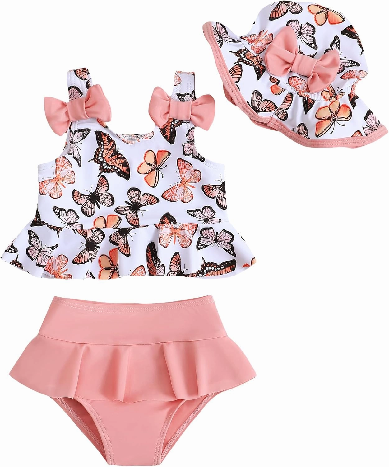 Mioglrie Baby Infant Swimsuit Girl Toddler Bathing Suit Girl Summer Beach Bikini Tankini Swimwear Hat 3-24 Months 2t-5t