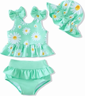 Mioglrie Baby Infant Swimsuit Girl Toddler Bathing Suit Girl Summer Beach Bikini Tankini Swimwear Hat 3-24 Months 2t-5t
