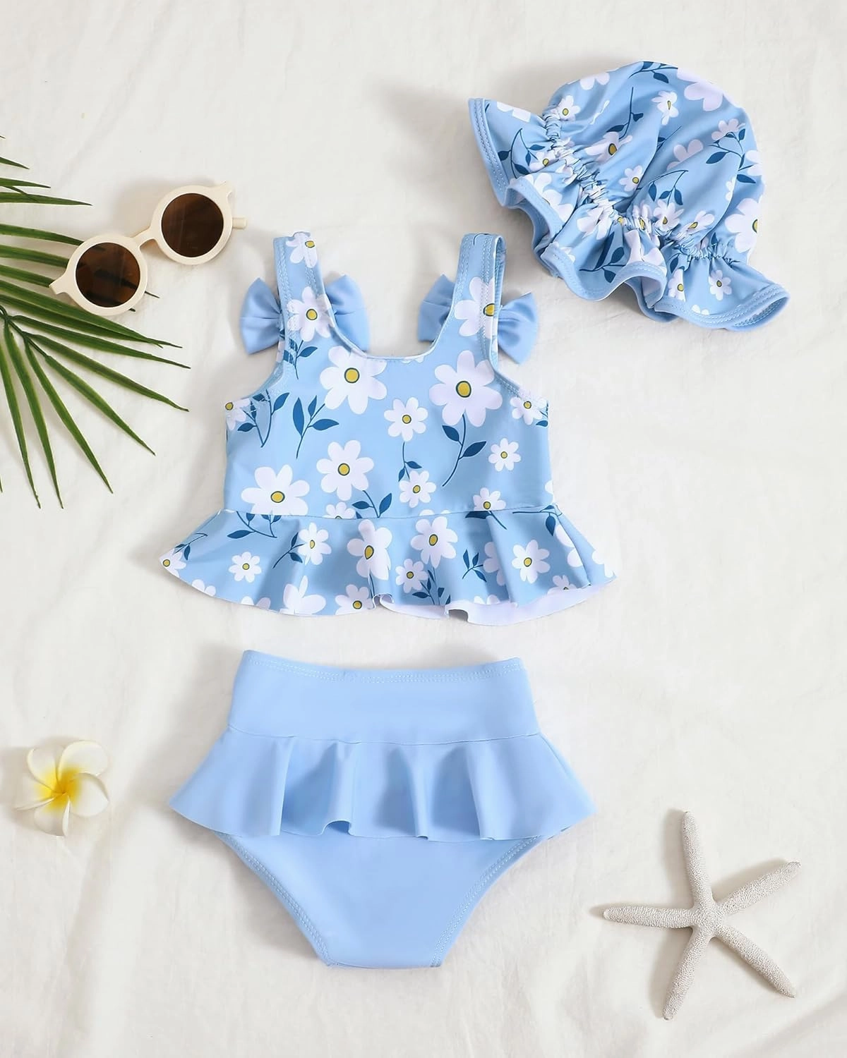 Mioglrie Baby Infant Swimsuit Girl Toddler Bathing Suit Girl Summer Beach Bikini Tankini Swimwear Hat 3-24 Months 2t-5t