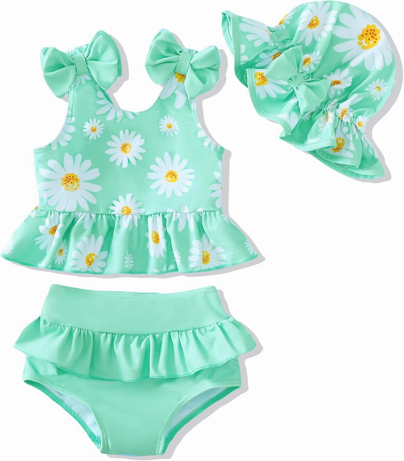 Mioglrie Baby Infant Swimsuit Girl Toddler Bathing Suit Girl Summer Beach Bikini Tankini Swimwear Hat 3-24 Months 2t-5t