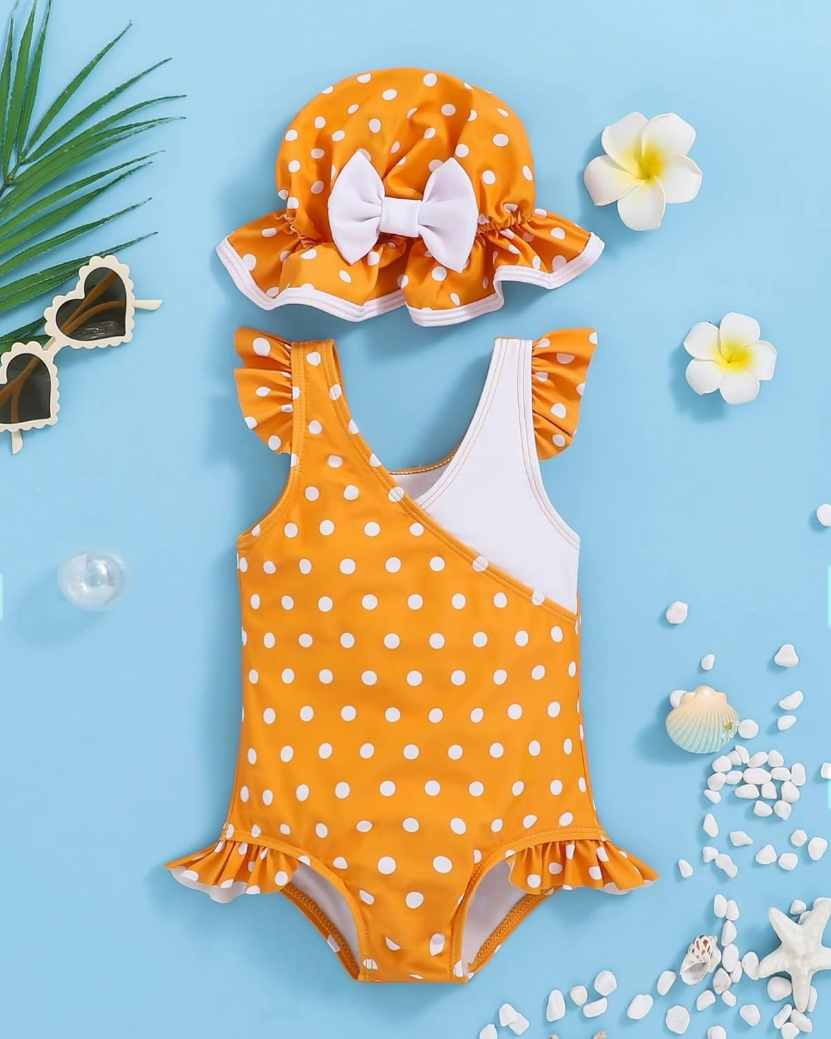 Mioglrie Toddler Girl Swimsuit One Piece Little Girls Bathing Suit Ruffle Swimsuit Girls Color Block Swimwear