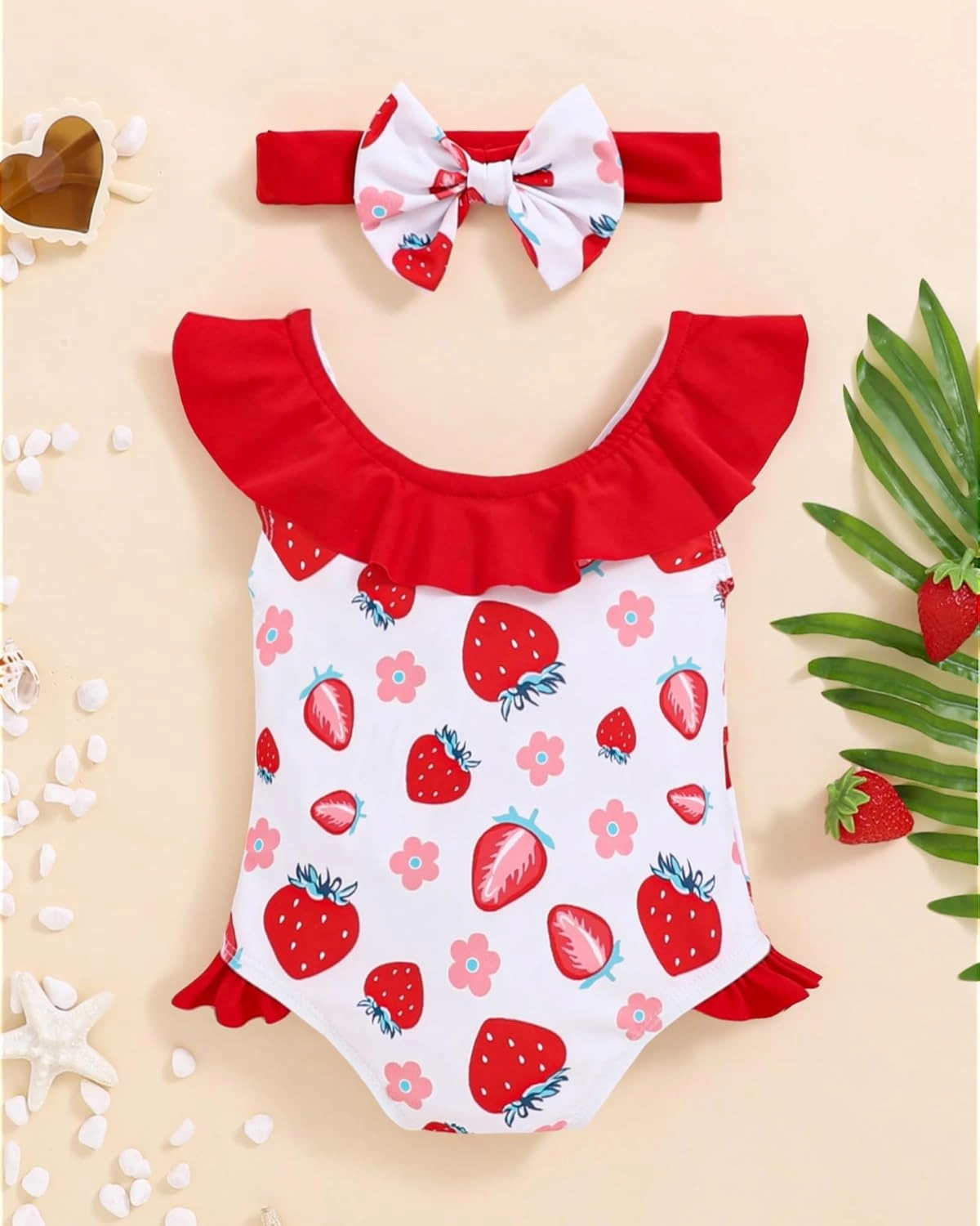 Mioglrie Toddler Girls Swimsuits Baby Bathing Suit Girl One Piece Shoulder Strap Ruffle Swimwear