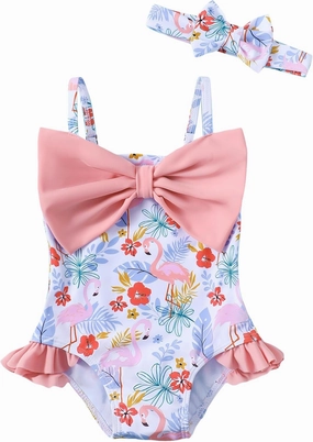 Mioglrie Toddler Girls Swimsuits Baby Bathing Suit Girl One Piece Shoulder Strap Ruffle Swimwear