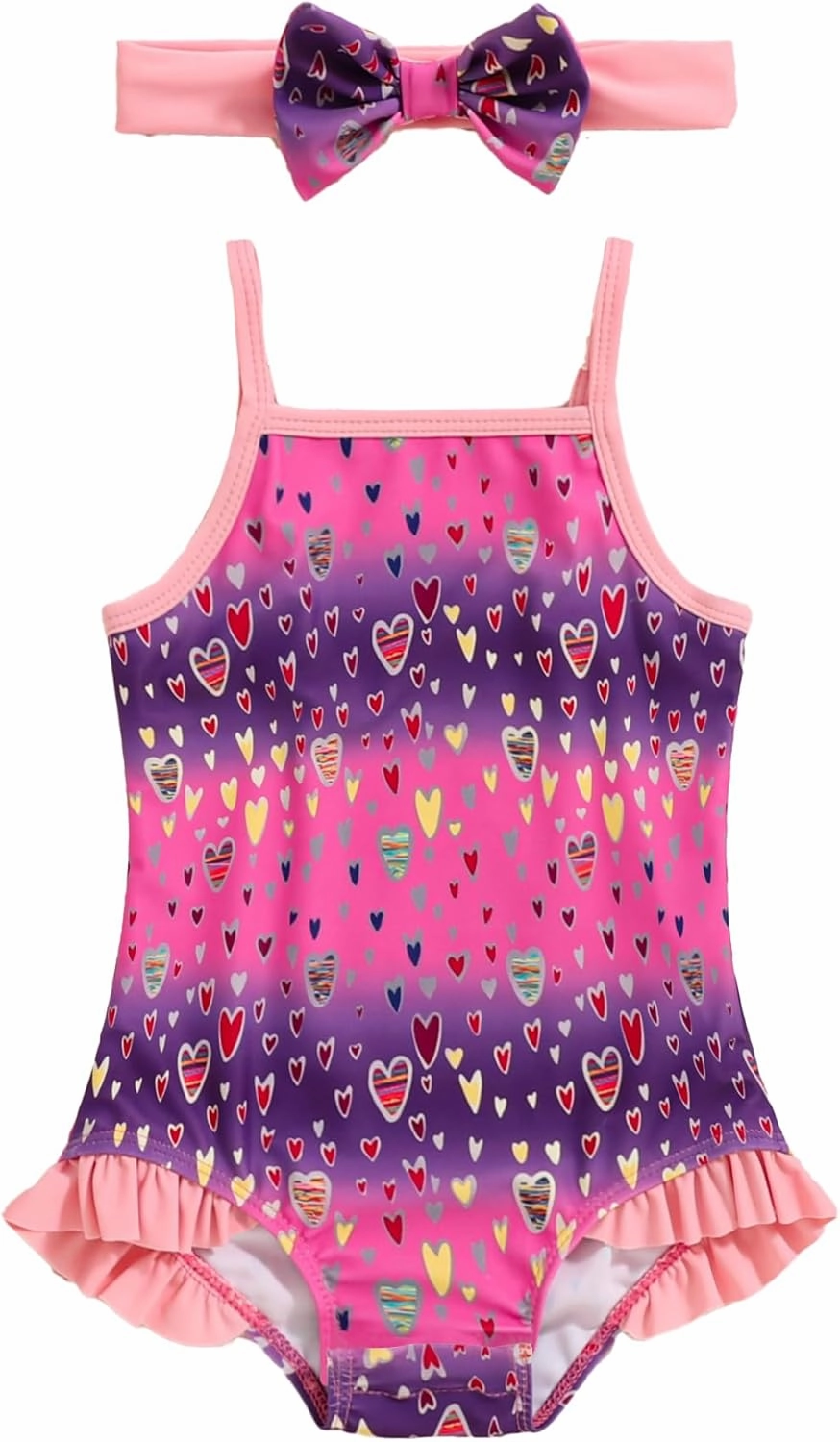 Mioglrie Toddler Girls Swimsuits Baby Bathing Suit Girl One Piece Shoulder Strap Ruffle Swimwear