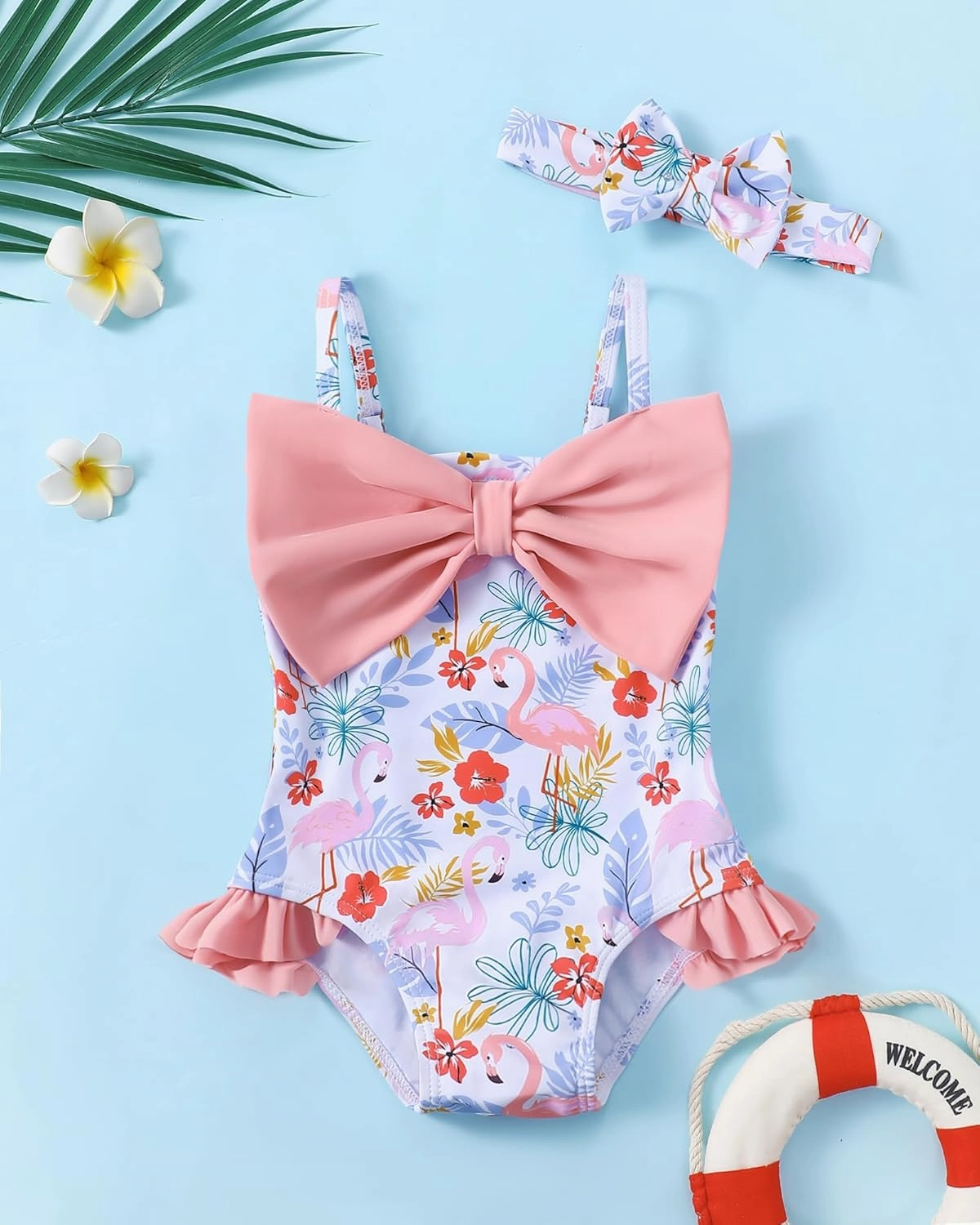 Mioglrie Toddler Girls Swimsuits Baby Bathing Suit Girl One Piece Shoulder Strap Ruffle Swimwear
