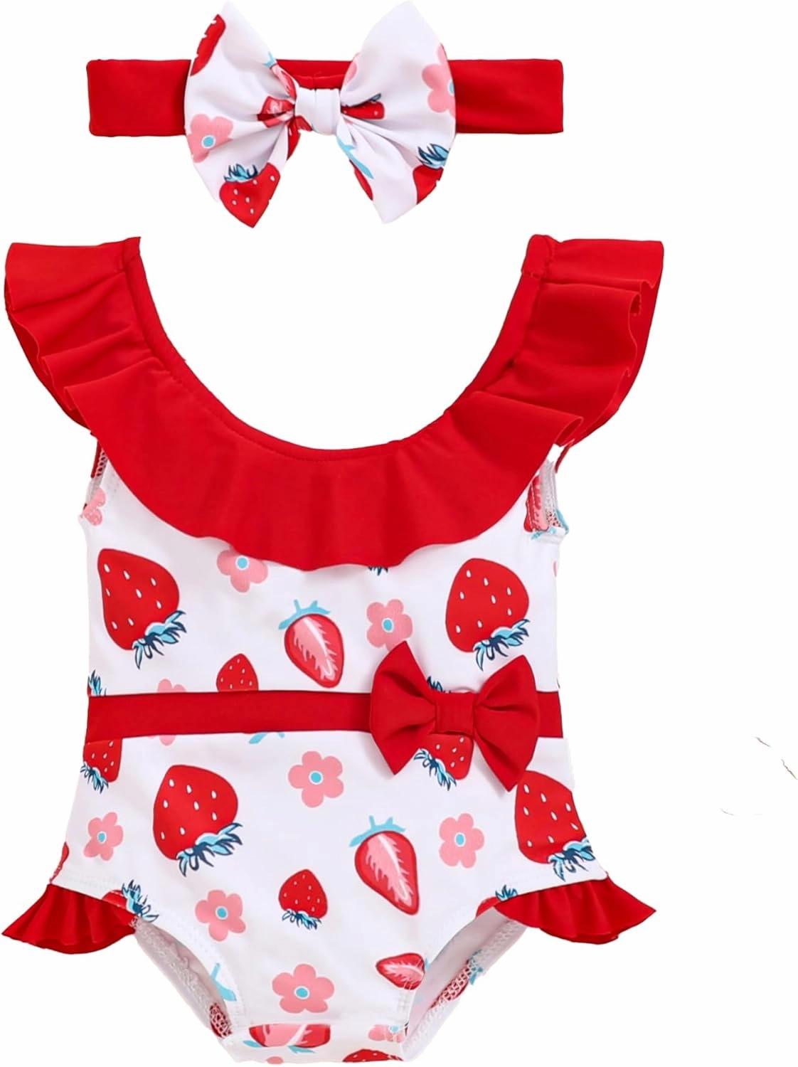 Mioglrie Toddler Girls Swimsuits Baby Bathing Suit Girl One Piece Shoulder Strap Ruffle Swimwear