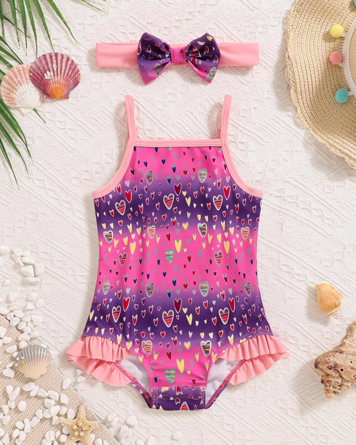 Mioglrie Toddler Girls Swimsuits Baby Bathing Suit Girl One Piece Shoulder Strap Ruffle Swimwear