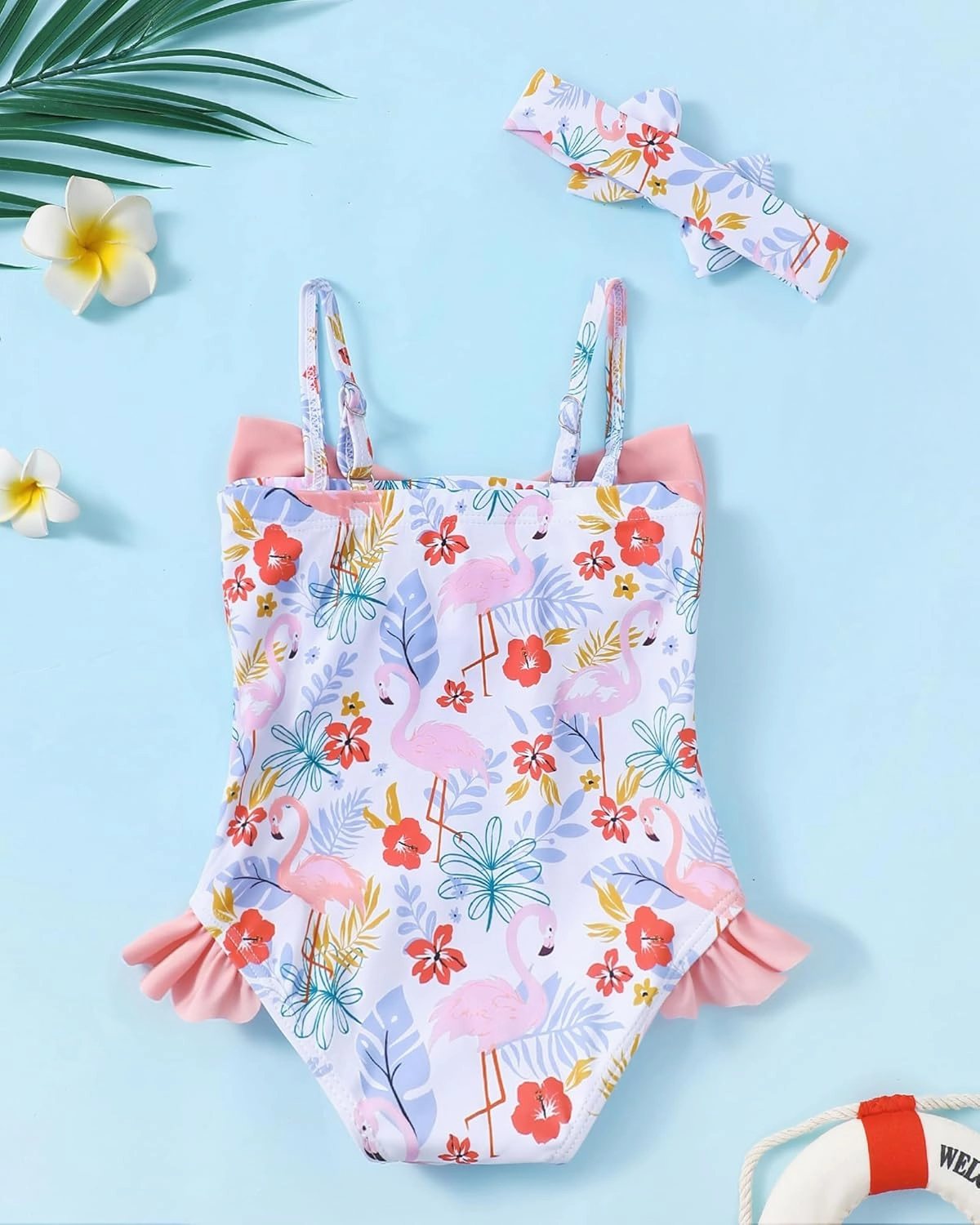 Mioglrie Toddler Girls Swimsuits Baby Bathing Suit Girl One Piece Shoulder Strap Ruffle Swimwear
