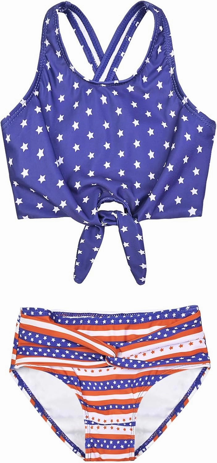 Mirawise Girls Swimsuits Swimwear Bathing Suit Beach Bikini Two Piece Tie Front Swimsiuts 4-13Y