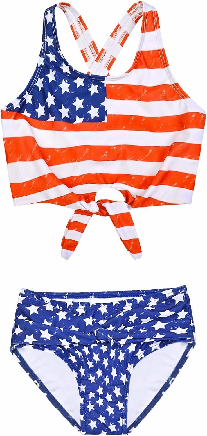 Mirawise Girls Swimsuits Swimwear Bathing Suit Beach Bikini Two Piece Tie Front Swimsiuts 4-13Y