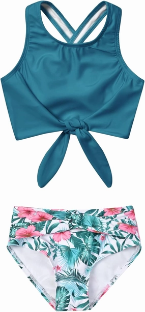 Mirawise Girls Swimsuits Swimwear Bathing Suit Beach Bikini Two Piece Tie Front Swimsiuts 4-13Y