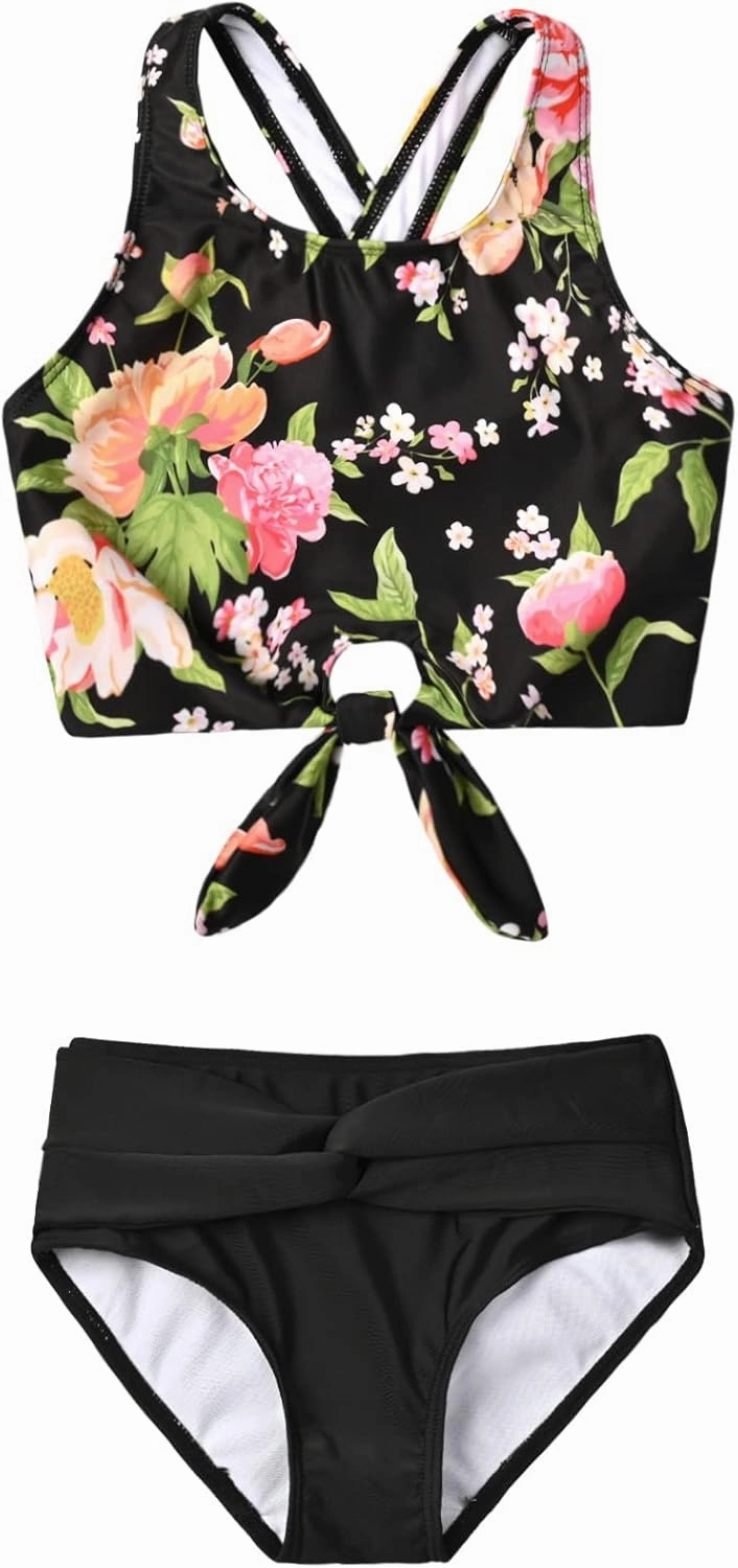 Mirawise Girls Swimsuits Swimwear Bathing Suit Beach Bikini Two Piece Tie Front Swimsiuts 4-13Y