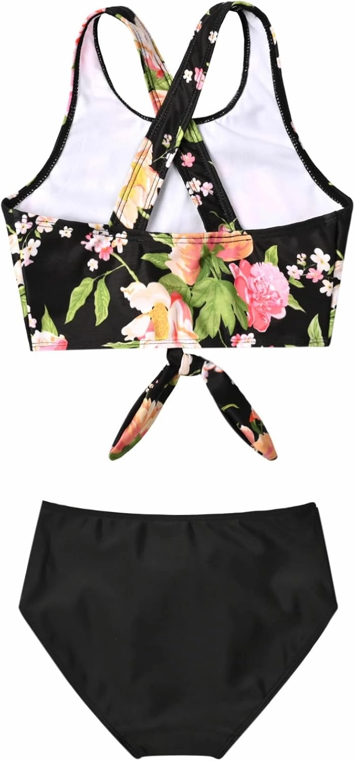 Mirawise Girls Swimsuits Swimwear Bathing Suit Beach Bikini Two Piece Tie Front Swimsiuts 4-13Y