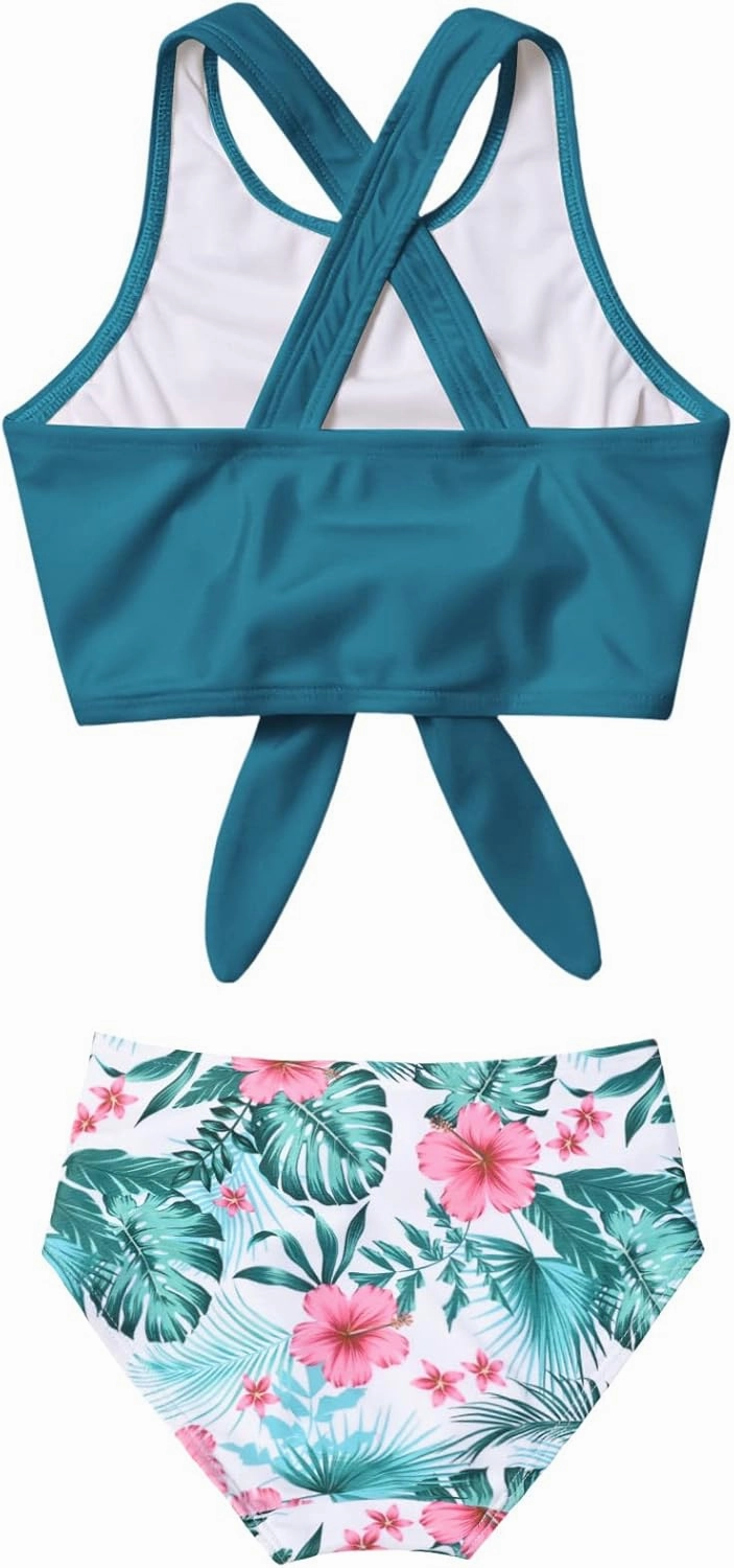 Mirawise Girls Swimsuits Swimwear Bathing Suit Beach Bikini Two Piece Tie Front Swimsiuts 4-13Y