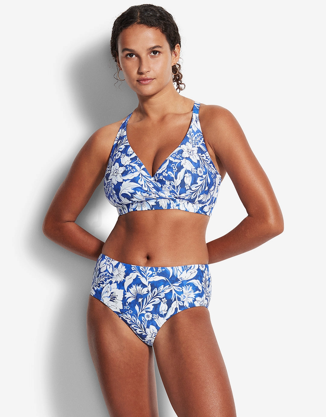 Modern Marina F Cup Cross Front Bra Bikini - Blue