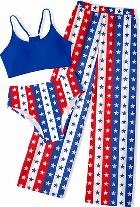 NECIOUS Girls Swimsuit, 3 Piece Bikini Bathing Suit Tropical Floral Swimwear with Cover Up Pants 7-16Y