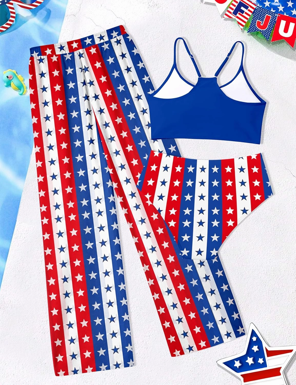 NECIOUS Girls Swimsuit, 3 Piece Bikini Bathing Suit Tropical Floral Swimwear with Cover Up Pants 7-16Y