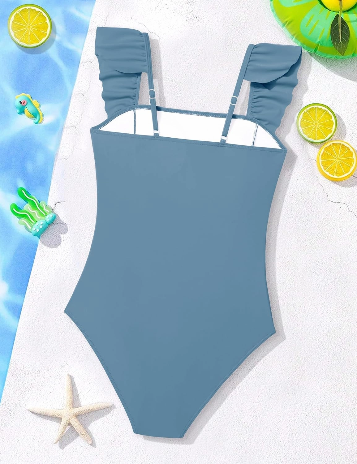 NECIOUS Girls Swimsuit Ruffle Adjustable Straps One Piece Bathing Suit Solid Color Ruched Girls' Swimwear 9-16Y