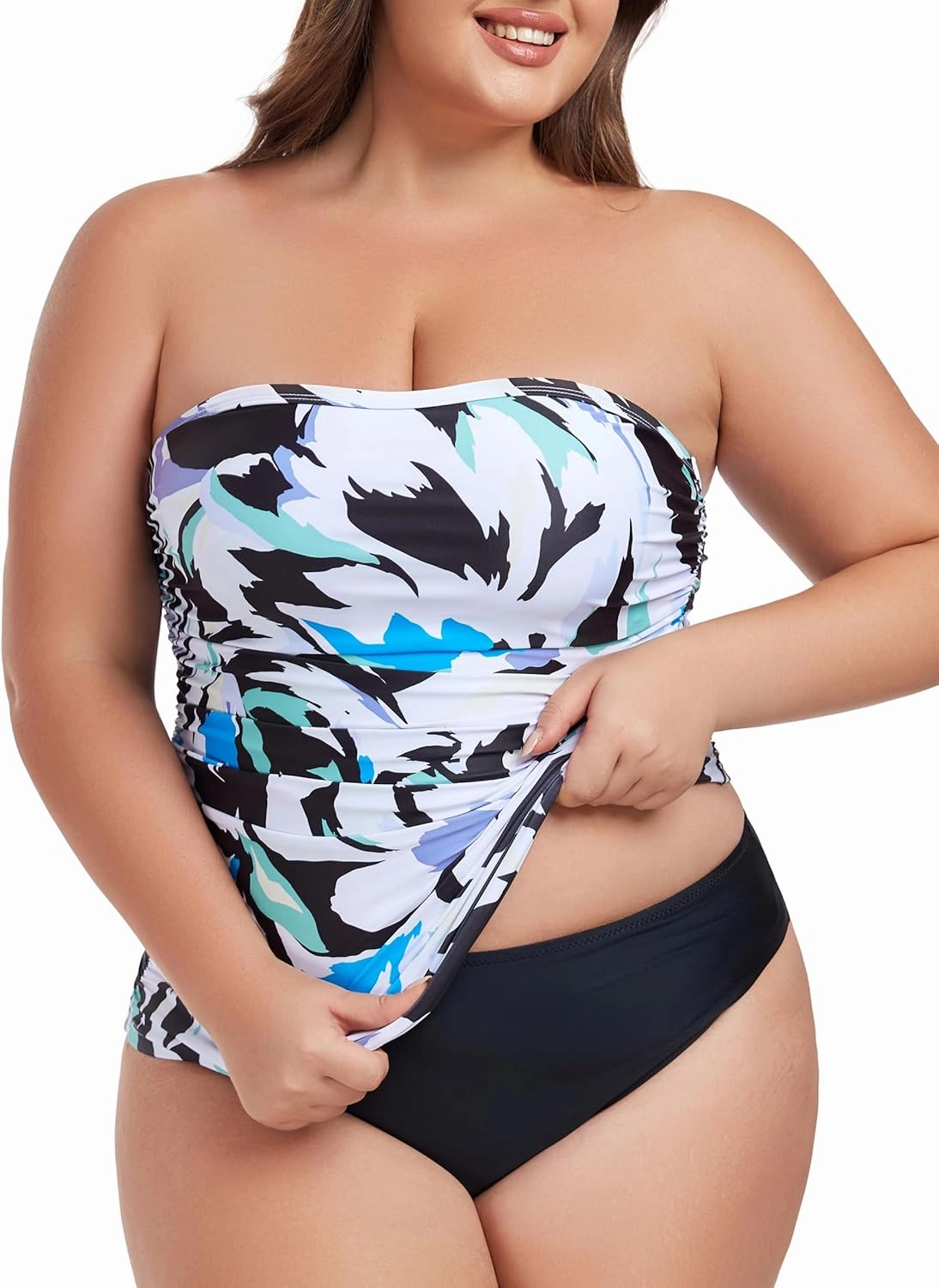 Ocean Blues Women's Strapless Bandeau Tankini Top Tummy Control Bathing Suit Top Only