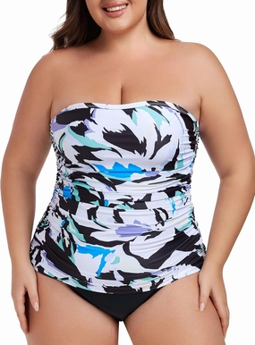 Ocean Blues Women's Strapless Bandeau Tankini Top Tummy Control Bathing Suit Top Only