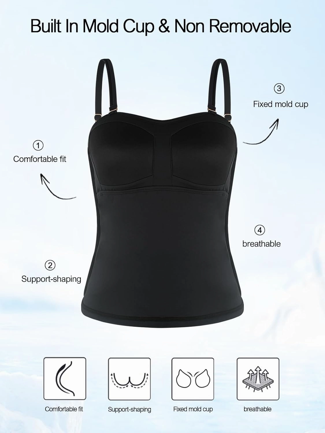 Ocean Blues Women's Strapless Bandeau Tankini Top Tummy Control Bathing Suit Top Only