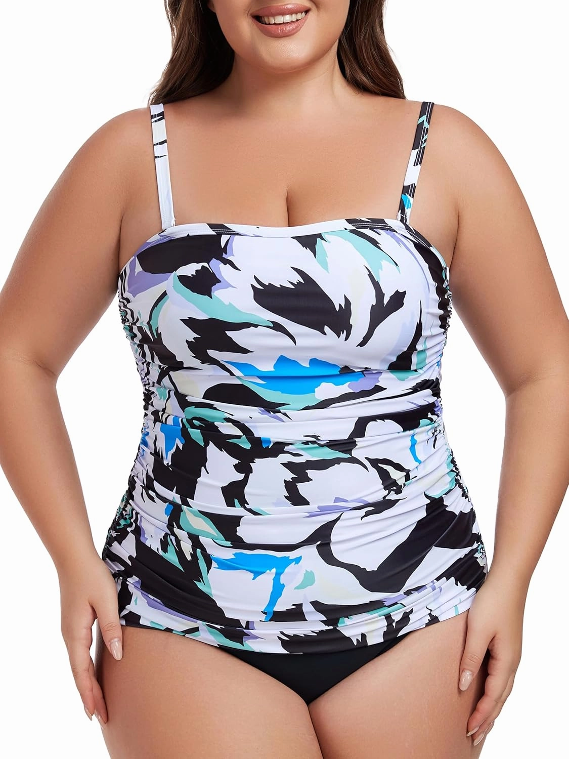 Ocean Blues Women's Strapless Bandeau Tankini Top Tummy Control Bathing Suit Top Only