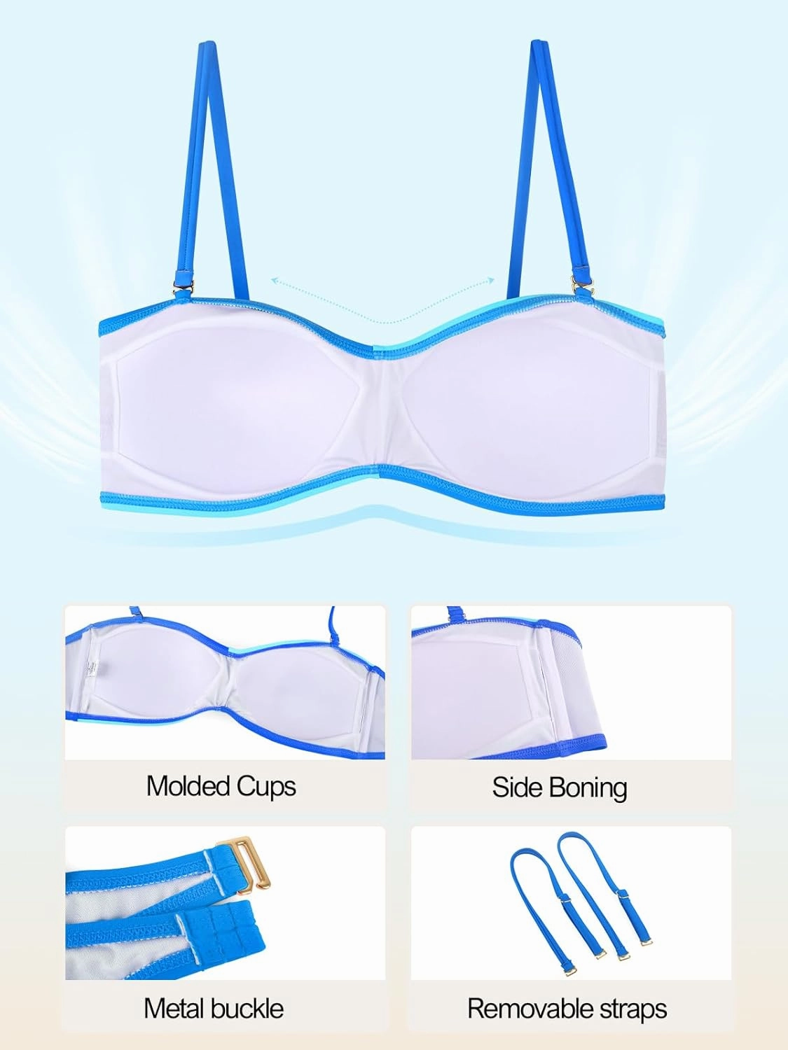 Ocean Blues Women's Strapless Bikini Top Bandeau Swimsuit Off Shoulders Bikini Top Wire-Free Bathing Suit Top