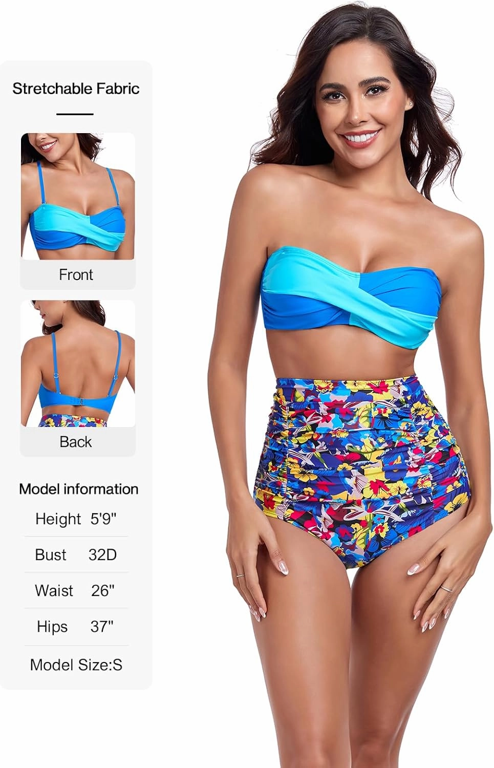 Ocean Blues Women's Strapless Bikini Top Bandeau Swimsuit Off Shoulders Bikini Top Wire-Free Bathing Suit Top