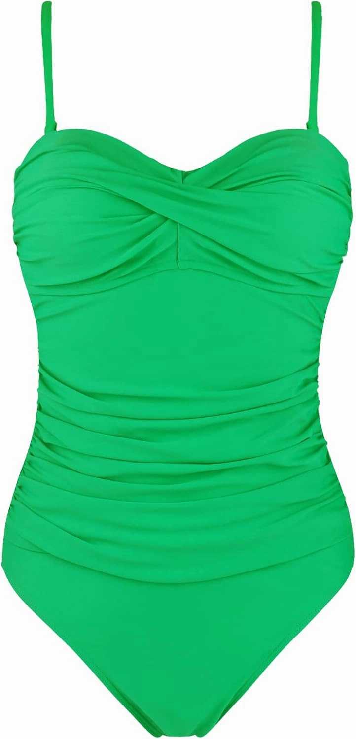 Ocean Blues Womens Bandeau One Pieces Swimsuit Molded Cups Shirring Tummy Control Bathing Suit