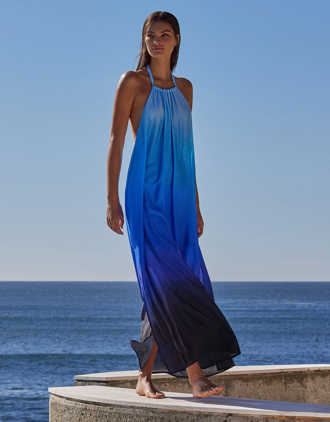 Oia Sunset Halter Maxi Dress - Ocean