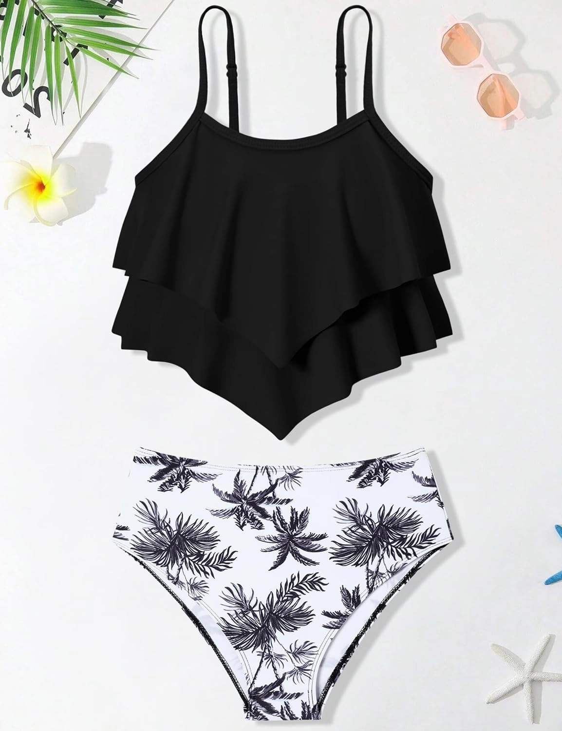 oklady Girls Swimsuit 2 Piece Bikini Set Tiered Ruffled Bathing Suit Adjustable Straps Girls' Swimwear