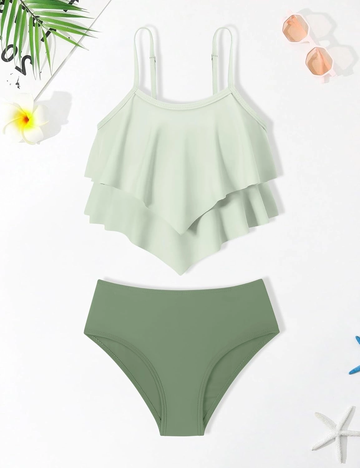 oklady Girls Swimsuit 2 Piece Bikini Set Tiered Ruffled Bathing Suit Adjustable Straps Girls' Swimwear