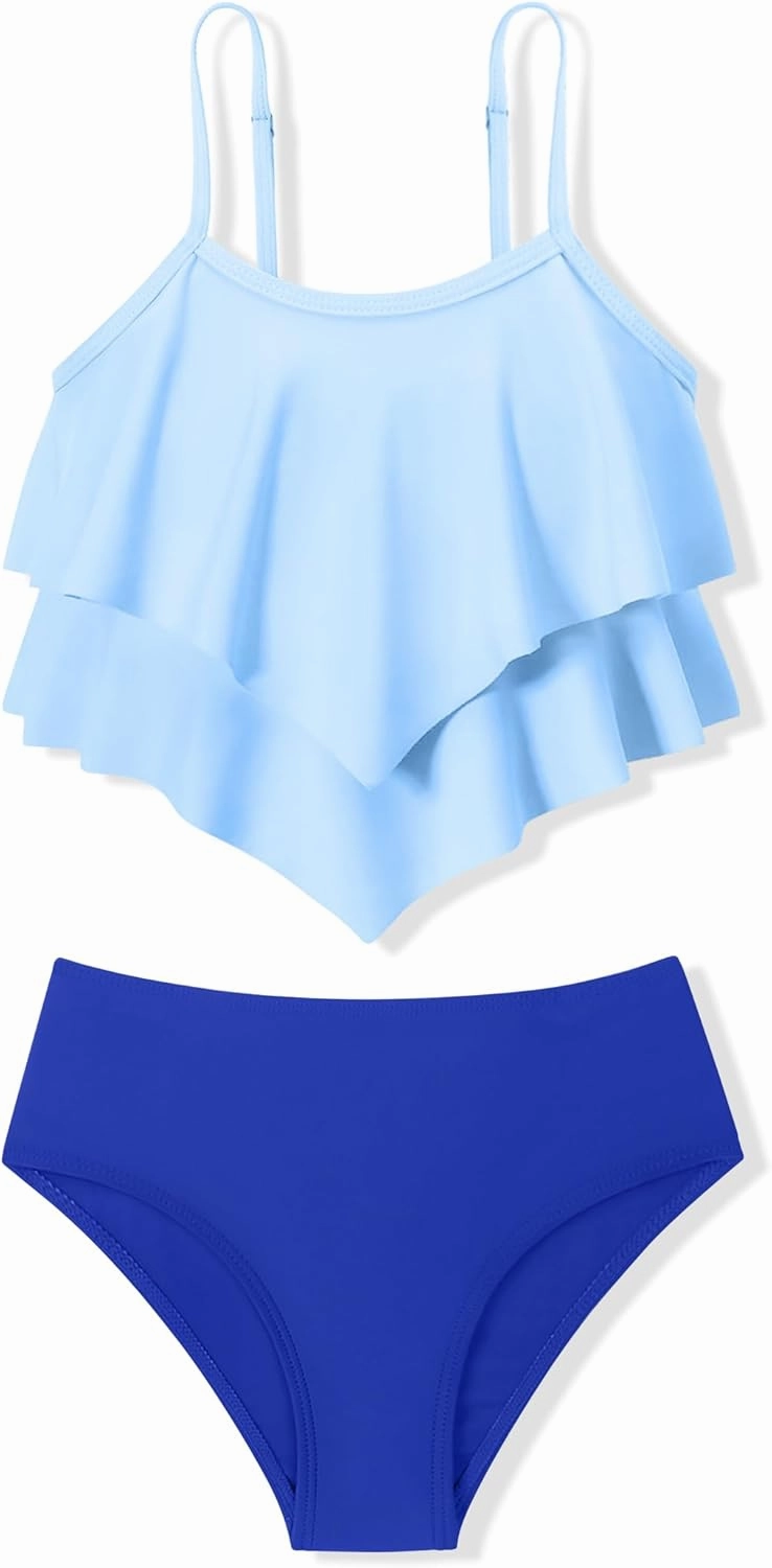 oklady Girls Swimsuit 2 Piece Bikini Set Tiered Ruffled Bathing Suit Adjustable Straps Girls' Swimwear