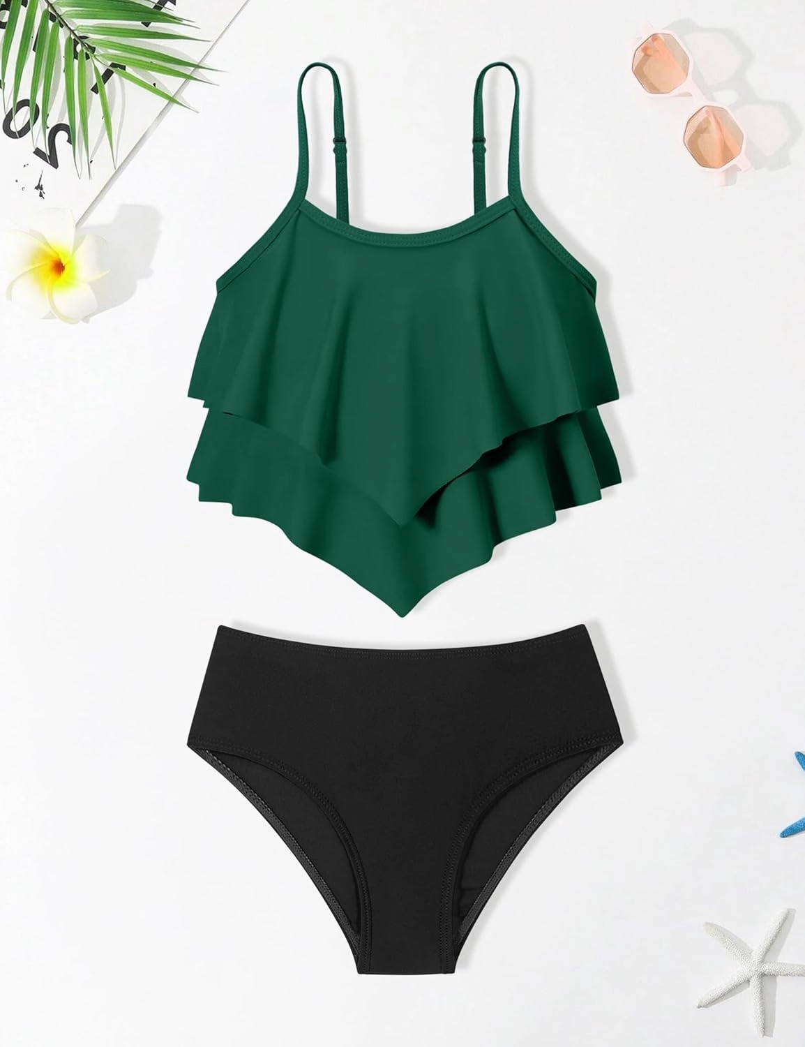 oklady Girls Swimsuit 2 Piece Bikini Set Tiered Ruffled Bathing Suit Adjustable Straps Girls' Swimwear