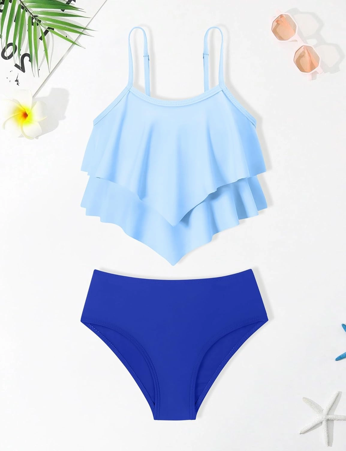 oklady Girls Swimsuit 2 Piece Bikini Set Tiered Ruffled Bathing Suit Adjustable Straps Girls' Swimwear